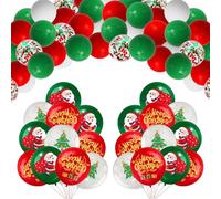 100 globos de Navidad para decoración de fiestas, kit de arco de guirnalda de globos de Navidad con globo rojo y verde, árbol de Navidad, globo de látex de Papá Noel para decoración de fiesta de