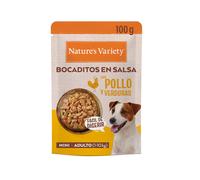 Nature's Variety Bocaditos en salsa para perros de raza pequeña – Pollo y verduras – 100 g