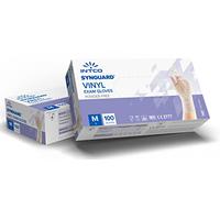 100 guantes de vinilo sin polvo, sin látex, hipoalergénicos, certificados CE transparentes según EN455 y EN374 para ensayos médicos desechables (Tamaño M)
