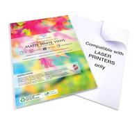 100 hojas A4 de vinilo blanco mate autoadhesivo | impresión láser solamente, hoja de pegatinas mate impermeable