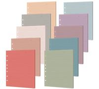 100 hojas A5 con 7 agujeros forrados para carpetas de papel de 5.5 x 8.5 pulgadas, 10 planificadores de líneas coloridas para carpetas de 3 o 7 anillas, cuadernos de tamaño junior para oficina