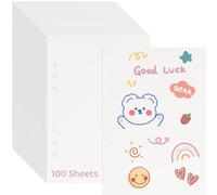 100 hojas de papel de liberación en blanco para álbum de colección de libros de calcomanías, hoja de inserción de carpeta de papel reutilizable de doble cara para organizadores A5 de 6 anillos