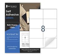 100 Hojas de Pegatinas A4, 8 Etiquetas con Esquina Cuadrada por Hoja, Etiquetas Autoadhesivas para Impresoras Inyección de Tinta & Láser, 105mm x 74mm