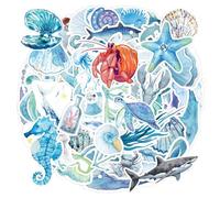 100 Hojas de Pegatinas de Vida Marina, Serie Ocean Pintadas a Mano, Autoadhesivas Impermeables para Niños, Decorativas de Bricolaje