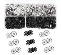100 Juegos de Botones de Presion, Corchetes de Presión de Metal Negros y Plateados Botones Snaps para Coser Broches de Presión para Ropa, Manualidades DIY 12 mm