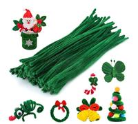 100 limpiadores de pipas de alambre de chenilla, silbato artificial de felpa flexible para bricolaje, arte, manualidades, decoración (verde oscuro)
