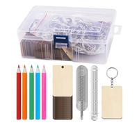 100 llaveros de madera vacíos y 5 lápices de madera, equipados con 1 caja de almacenamiento transparente, llaveros de bricolaje, llaveros rectangulares de madera, llaveros para manualidades