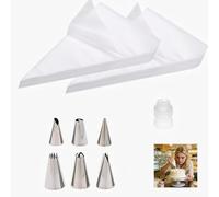 100 mangas pasteleras desechables, 20 × 30 cm, juego de mangas pasteleras desechables con 7 boquillas de acero inoxidable, bolsa de pastelería profesional, juego para boquillas pasteleras, accesorios
