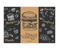 100 manteles Individuales con Motivo menú Hamburguesa I DIN A3 Cuadrado I Mantel Individual de Papel Set I diseño Moderno I Mantel Individual desechable I Negro marrón I hostelería y hogar I dv816