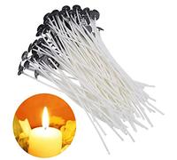 100 mechas de vela de algodón natural, mechas comestibles de grado alimenticio con pestañas de soporte de metal para hacer velas de pilar y bricolaje (10 cm)
