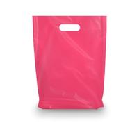 100 mercancía bolsas 12 x 15 fucsia, die cut asas, no Fuelle, fuerte, Durable, y bolsas de desgarros. Perfecto para minoristas, tiendas o eventos
