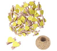 100 Mini Pinzas de Madera Amarillas con corazón, Pinzas de Ropa pequeñas Multicolor con corazón, Clips de Fotos de corazón de 3 cm