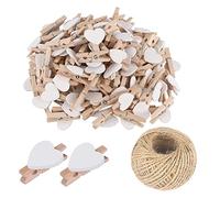 100 Mini Pinzas de Madera Blancas con corazón, Pinzas de Ropa pequeñas Multicolor con corazón, Clips de Fotos de corazón de 3 cm