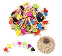 100 Mini Pinzas de Madera de Colores Mezclados, pequeñas Pinzas Multicolor con corazón, Clips de Fotos de corazón de 3 cm