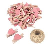 100 Mini Pinzas de Madera Rosa con corazón, Pinzas de Ropa pequeñas Multicolor con corazón, Clips de Fotos de corazón de 3 cm