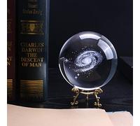 100 mm K9 Crystal Galaxy Ball 3D Grabado con láser Modelo en miniatura Esfera Decoración para el hogar, Con base dorada, 10cm