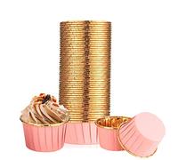 100 Moldes Desechables para Magdalenas y Cupcakes - Papel Aluminio Antigrasa Color Rosa - Perfectos para Hornos, Cumpleaños y Bodas