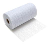 100%Mosel Camino de mesa de encaje, blanco puro (15 cm x 25 m), delicado camino de mesa de encaje, elegante decoración de mesa para bodas y bautizos, decoración navideña para ocasiones especiales