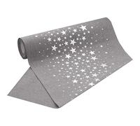 100%Mosel Camino de Mesa de Lino Gris, Estrellas Plateadas (28 cm x 5 m), Mantel, decoración de Mesa Elegante para Navidad y Adviento, decoración Festiva
