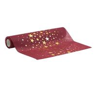 100%Mosel Camino de mesa no tejido, rojo burdeos, estrellas doradas (30 cm x 5 m), cinta decorativa para mesa, decoración elegante para Navidad y Adviento
