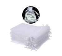 100 Organza bags, 9 x 7cm - Hand-stitched White