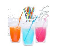 100-Pack 16oz Resealable Drink Pouches with Straws for Adult Smoothies and UK Outdoor Events