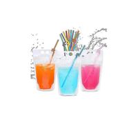 100 Pack 16oz Resealable Drink Pouches with Straws for Adults - Perfect for Smoothies