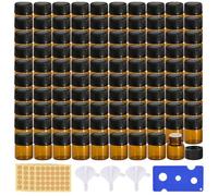 100 Pack 1ml Mini Botellas de Cristal Ámbar, Mini Botellas de Cristal Marrón, Mini Botellas de Cristal Vacías, con 3 Tolvas, 1 Abridor de Botellas, 4 Hojas de Etiquetas