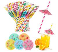 100 pajitas con paraguas para cócteles, pajitas de papel, pajitas coloridas para fiestas, pajitas con pantalla decorativa para batidos, zumo, cócteles, bebidas calientes