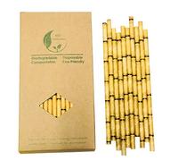 100 Pajitas de Papel Amarillo Bambú para Zumos, Café, Refrescos, Batidos, Reemplazar Pajitas de Plástico, 100% Orgánicas Ecológicas