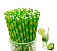 100 Pajitas de Papel biodegradables,Estilo bambú verde, Pajita Desechables ecológicas compostables, Cañitas para Fiestas, cumpleaños y Celebraciones