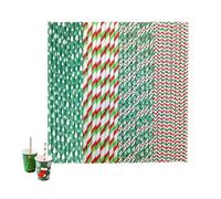 100 Pajitas de Papel Biodegradables y Reciclables Coloridas para Navidad, Cumpleaños, Bodas y Fiestas - 4 Diseños Festivos Únicos para Decoración，pajitas de papel de rayas navideñas