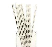 100 pajitas de papel biodegradables y reciclables para fiestas, cumpleaños, bodas Rayas plateadas y blancas.