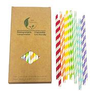 100 Pajitas de Papel Rayas Coloridas, Biodegradable Rainbow Colores con 7 Colores Paja de Papel Desechables para Navidad Fiestas, Bodas, Cumpleaños