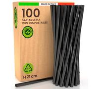 100 Pajitas Rígidas Reutilizables 100% Ecológicas - 21cm x 6mm, Made in Italy - Ideales para Bebidas, Cócteles, Eventos y Fiestas - Color Negro
