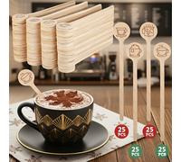 100 palillos de café de madera de 6 pulgadas, palillos desechables para cócteles, bebidas, vasos, palillos redondos para leche, cócteles, té, chocolate caliente, decoración de bar (taza de café)