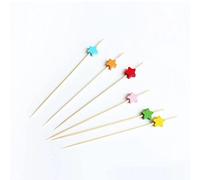 100 Palillos de Cóctel Bambú de 12 cm con Decoraciones, Palillos de Frutas para Tartas Suministros para Bodas, Pinchos de Cóctel, Pinchos Bonitos (star shape)