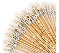100 palillos de cóctel de 4.7 pulgadas, elegantes palillos de cóctel para aperitivos, pinchos, palillos de cóctel de bambú para decoración de fiestas, palillos de comida de perlas doradas para