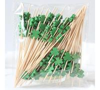 100 palillos de cóctel de trébol de 4.7 pulgadas, palillos de frutas de alimentos, sándwich, charcutería, pinchos para aperitivos, hechos a mano de madera de bambú para decoración irlandesa del día de