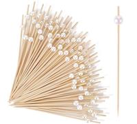 100 palillos de cóctel, palillos de para aperitivos, pinchos, palillos de cóctel de bambú para decoración de fiestas, palillos de comida de perlas blancas para charcutería sándwich frutas