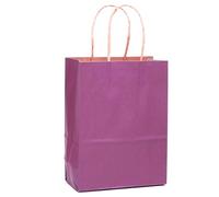 100 paquetes de bolsas de regalo de papel púrpura con asas a granel 8.26 x 6 x 3.15 pulgadas, bolsas de regalo de tamaño pequeño múltiples usos