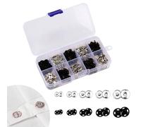 100 Pares Botones de Presión para Costura de 12mm, 10mm, 8.5mm, 7.5mm, Botones Metálicos en Negro y Plateado con Caja Transparente, para Ropa, Carteras, Bolsos y Proyectos de Bricolaje