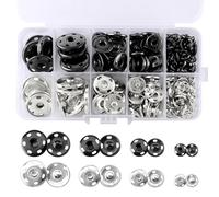 100 Pares Corchetes de Presión de Metal, 8,5 mm 12 mm 15 mm 21 mm Corchetes Costura, Botones Automáticos a Presión negros y Plateado, con Caja Transparente para Ropa, Costura, Bricolaje