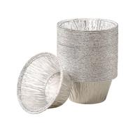 100 PCS Bandejas Redondas de Papel de Aluminio Desechables de 6,8X2 cm Bandejas para Asar en Olla de Papel de Estaño Contenedores para Hornear Cocinar Almacenamiento de Alimentos Congelados