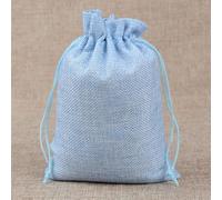 100 PCS bolsa de lino bolsa de arpillera con cordón bolsa de regalo embalaje de joyería dulces de boda bolsa de almacenamiento para fiesta de Navidad logotipo personalizable-azul cielo-7x9cm-50 PCS