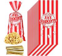 100 PCS Cajas Grandes de Palomitas, 12.5×27.5 cm, Diseño Retro Rayas Rojas y Blancas,Cine, Noches de Cine, Pijamadas, Fiestas Infantiles, Cumpleaños