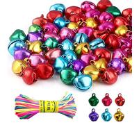 100 Pcs Cascabeles Pequeños, 14mm Campanillas Pequeñas para Manualidades, Campanillas Coloridas de Metal, Cascabeles Colores para Navideñas Joyas de Bricolaje Decoraciones + Cuerda Colorida de 20 m