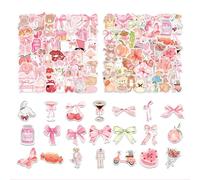 100 PCS Coquette Pink Bows Vintage Estéticos Stickers - Oso Rosa, Graffiti, Botellas de Agua, Laptop, Móvil, Guitarra