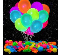 100 pcs Globos de Neón Fluorescentes Fiesta 7 Colores Cumpleaños Globos de Látex con 2 pcs Blanco Cinta ，para Decoración Fiesta Cumpleaños