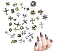 100 PCS Metal Cross Nail Art Uñas Decorativas, Nail Art, Punk Vintage Nail Art Accesorios, 3D Plata/Oro Metal Cross Nail para Manicura Nail Art Crafts DIY Accesorios de Uñas